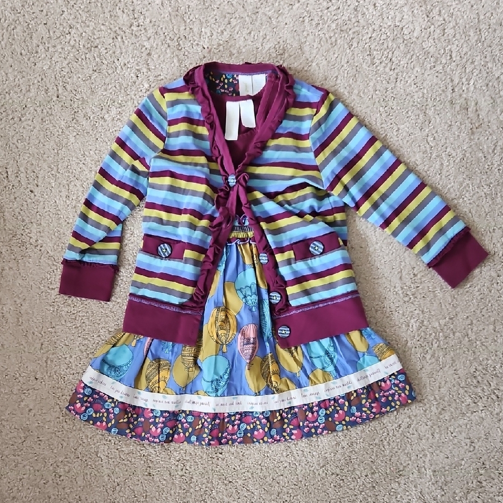 Matilda Jane "Paint By Number" Girls Purple & Blue Striped Cardigan And  Dress